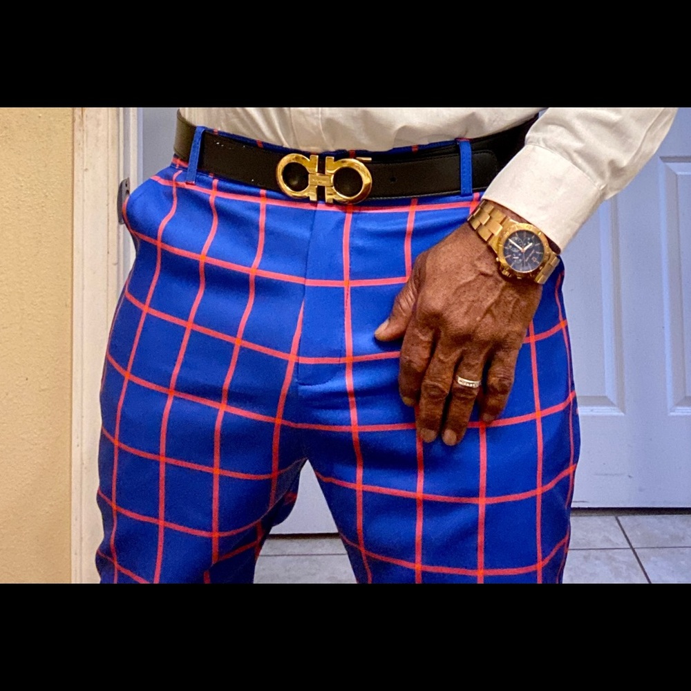 Men Window Pane Dress Pants.